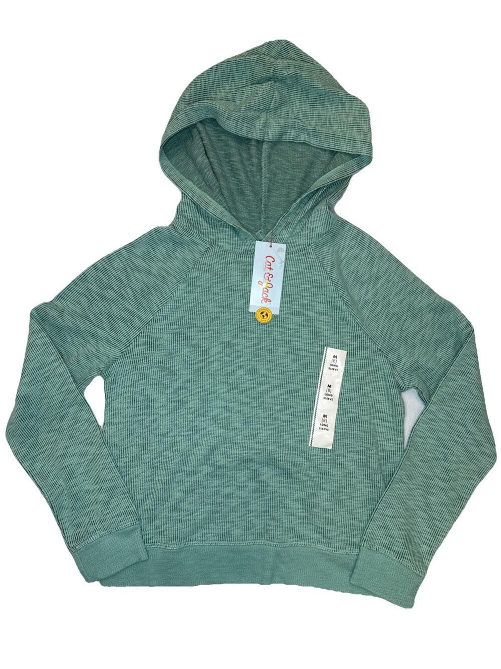 Cat & Jack Girls Size M (8) Ocean Green Ribbed Hooded Sweatshirt Pullover